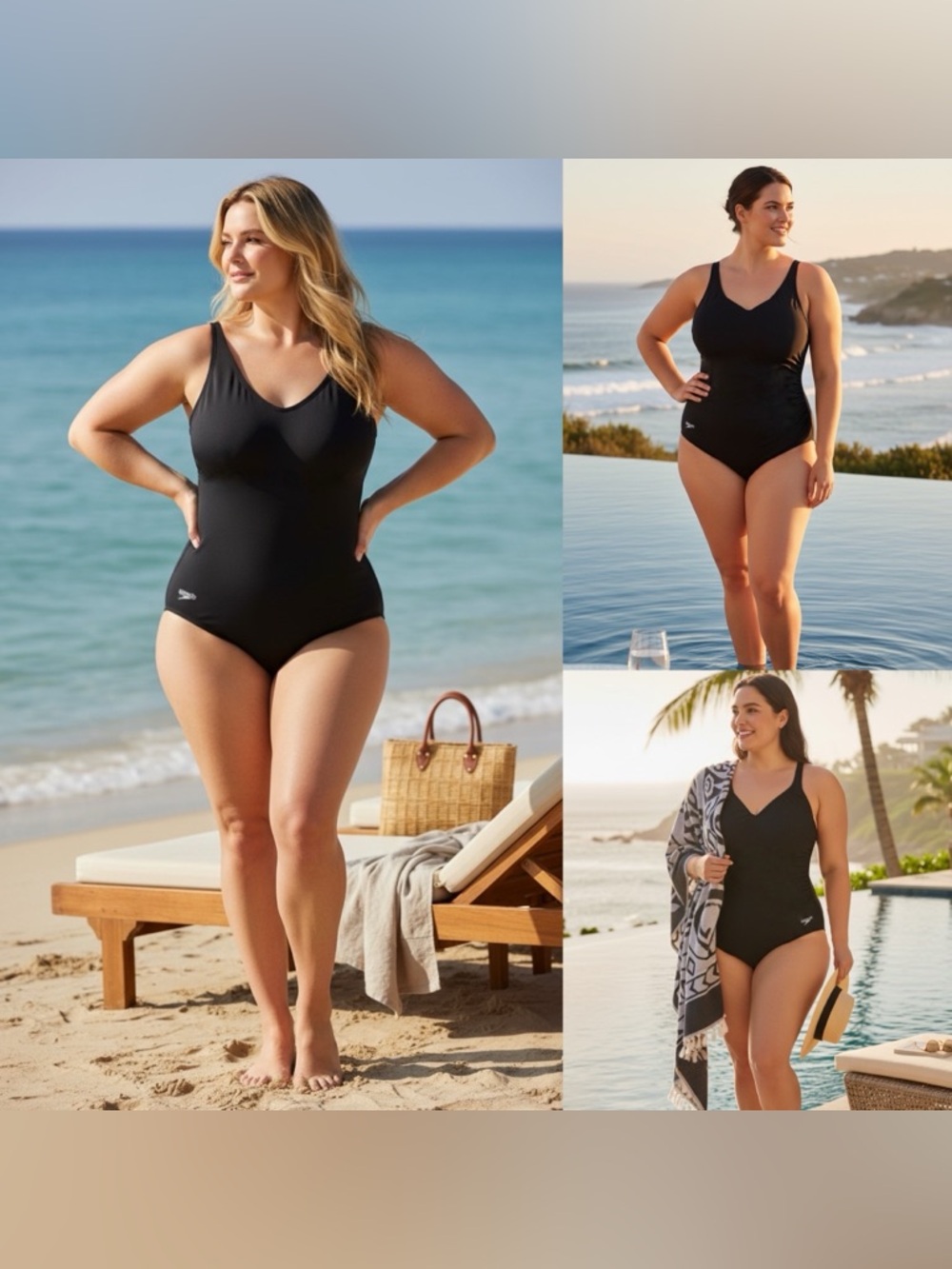 Speedo One Piece Swimsuit Plus Size 18 Black UPF 50+ Bathing Suit Ruched Side